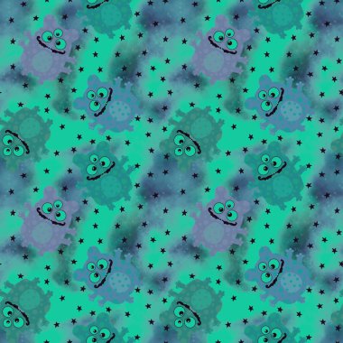 Çocuklar, tekstil, ambalaj, hediyeler, kartlar, çarşaflar ve ambalaj kağıtları için kusursuz uzaylı desenleri.