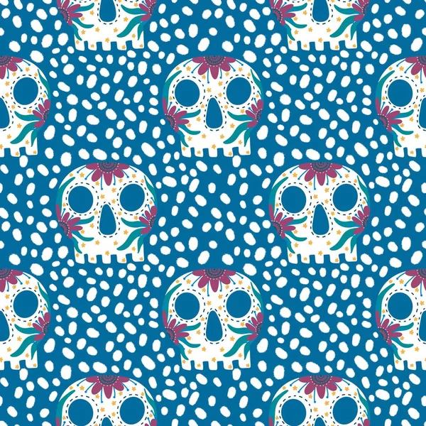 Kumaşlar, tekstil ve ambalajlar, hediyeler ve ambalaj kağıtları için kusursuz şeker kafatasları deseni