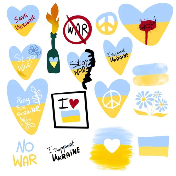 Etiketler Ukrayna bayrağını destekliyor ve Ukrayna için dua ediyor