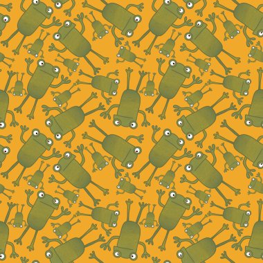 Kumaşlar, tekstil, ambalaj, hediyeler, kartlar, çarşaflar ve ambalaj kağıtları için kusursuz kurbağa desenleri. 