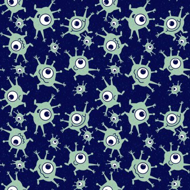 Çocuklar kağıtları, hediyeleri, kartları, tekstil ürünlerini, ambalajları ve hobileri paketlemek için kusursuz uzaylı desenleri.