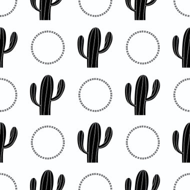 Kumaşlar, tekstil, ambalaj, hediyeler, kartlar, çarşaflar ve çocuklar için çiçeksiz kaktüs deseni.