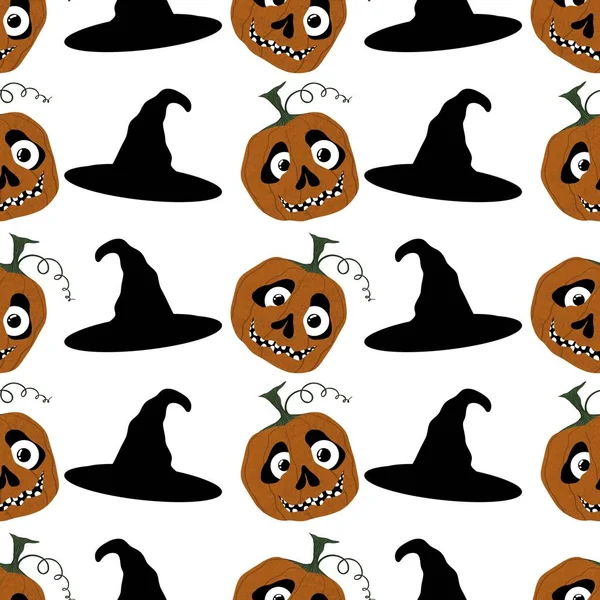 Halloween padrão de abóbora sem costura para tecidos e têxteis e embalagens e presentes e cartões e lençóis e crianças — Fotografia de Stock