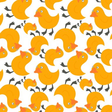 Hayvanlar kumaşlar, tekstil ve ambalajlar, hediyeler, kartlar, çarşaflar ve çocuklar için kusursuz sarı ördek desenleri.