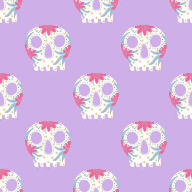 Kumaşlar, tekstil ve ambalajlar, hediyeler ve ambalaj kağıtları için kusursuz şeker kafatasları deseni