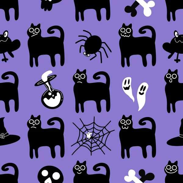 Halloween varrat nélküli macska minta szövet és textil és csomagolás és ajándékok és kártyák és ágynemű és gyerekek — Stock Fotó