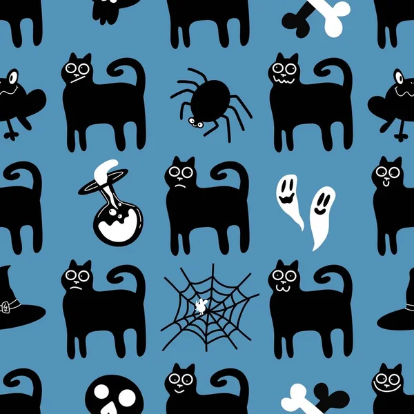 Хэллоуин бесшовные кошки шаблон для тканей и текстиля и упаковки и подарки и открытки и постельное белье и детей — стоковое фото