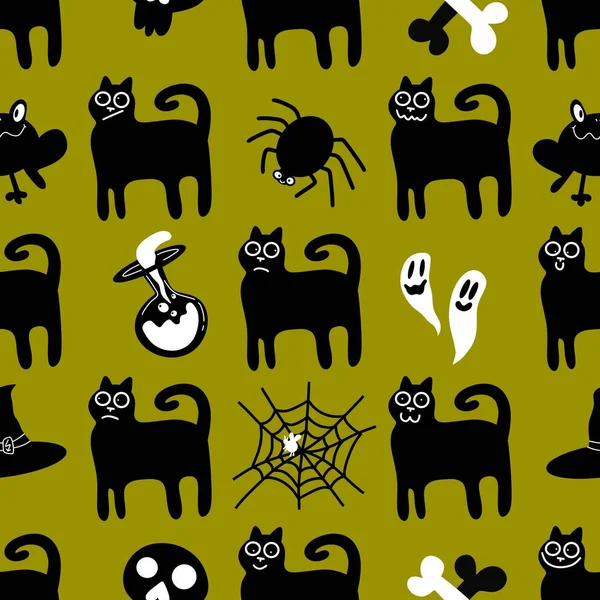 Modèle de chats sans couture Halloween pour tissus et textiles et emballage et cadeaux et cartes et draps et enfants — Photo