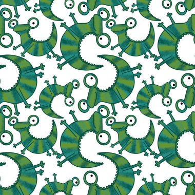 Hayvanlar kumaşlar, tekstil ve ambalajlar, hediyeler, kartlar, çarşaflar ve çocuklar için kusursuz kertenkele deseni. 