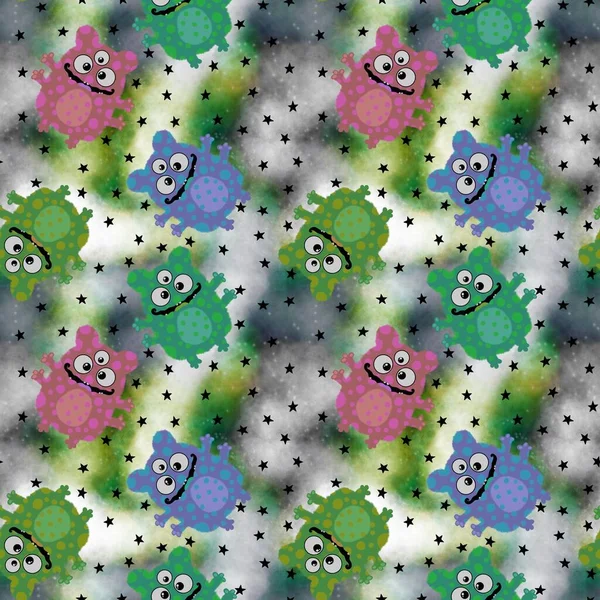 Kids seamless aliens monsters pattern for textiles and packaging and gifts and cards and linens and wrapping paper — Stock Photo, Image