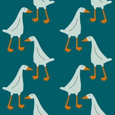 Hayvanlar kumaşlar, ambalajlar, hediyeler, kartlar, çocuklar ve ambalaj kağıtları için kusursuz kaz desenleri.