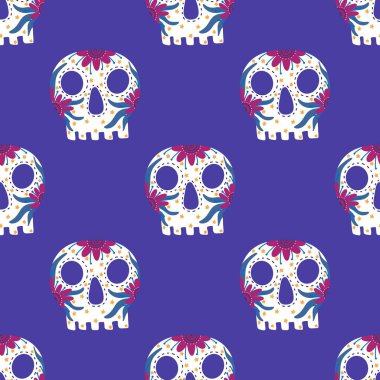 Kumaşlar, tekstil ve ambalajlar, hediyeler ve ambalaj kağıtları için kusursuz şeker kafatasları deseni