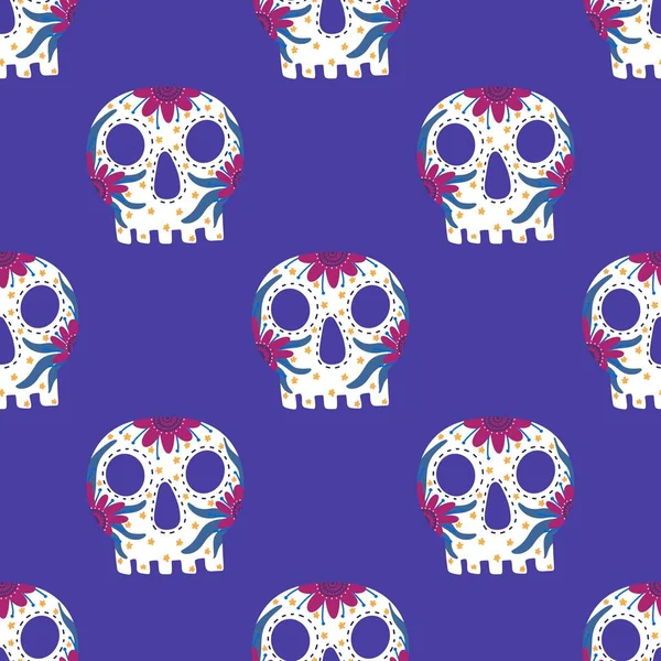 Kumaşlar, tekstil ve ambalajlar, hediyeler ve ambalaj kağıtları için kusursuz şeker kafatasları deseni