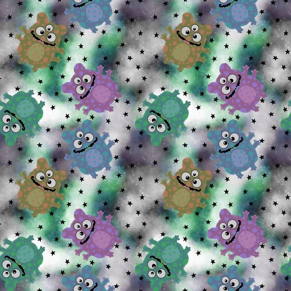 Kids seamless aliens monsters pattern for textiles and packaging and gifts and cards and linens and wrapping paper — Stock Photo, Image