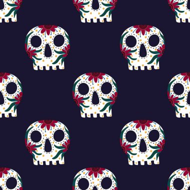 Kumaşlar, tekstil ve ambalajlar, hediyeler ve ambalaj kağıtları için kusursuz şeker kafatasları deseni