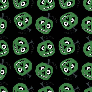 Cadılar Bayramı kumaşlar, tekstil ve ambalajlar, hediyeler, kartlar, çarşaflar ve çocuklar için kusursuz balkabağı deseni.