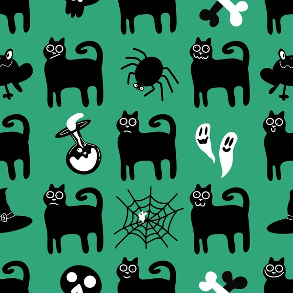 Patrón de gatos sin costura de Halloween para telas y textiles y embalaje y regalos y tarjetas y ropa de cama y niños —  Fotos de Stock