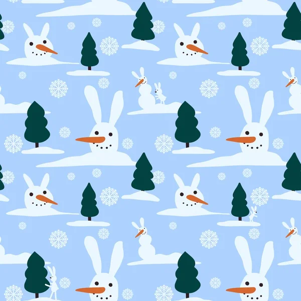 Winter seamless snowman rabbit pattern for fabrics and packaging and gifts and cards and kids and wrapping paper — Photo