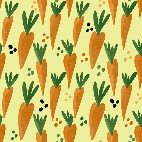 Wielkanocny wzór marchewki bez szwu do tkanin i tekstyliów, opakowań, prezentów, kart i pościeli — Zdjęcie stockowe