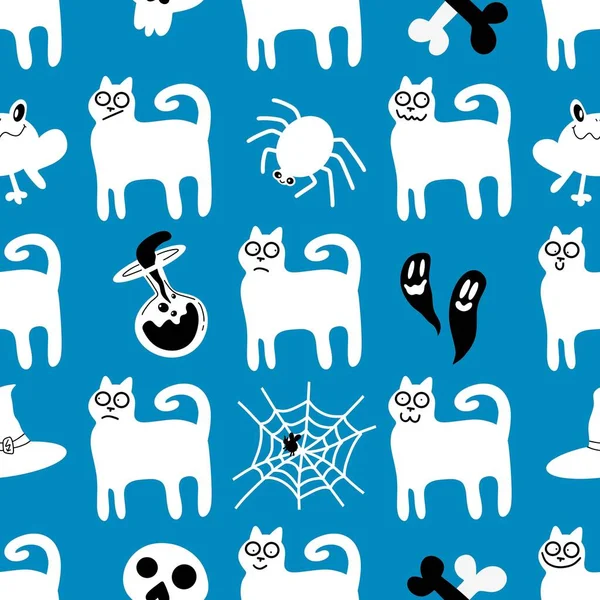 Halloween varrat nélküli macska minta szövet és textil és csomagolás és ajándékok és kártyák és ágynemű és gyerekek — Stock Fotó