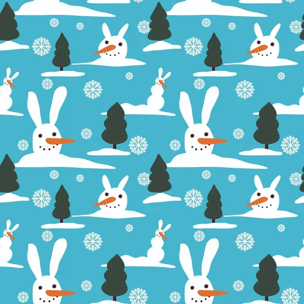 冬季天衣无缝雪人兔图案,用于面料,包装,礼品,贺卡,包装纸 — 图库照片