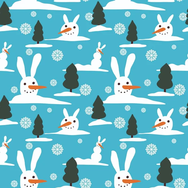 Winter seamless snowman rabbit pattern for fabrics and packaging and gifts and cards and kids and wrapping paper —  Fotos de Stock