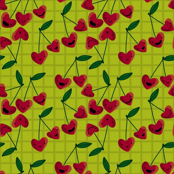 Padrão de cereja sem costura de frutas de verão para tecidos e têxteis e embalagens e presentes e cartões e lençóis e crianças — Fotografia de Stock