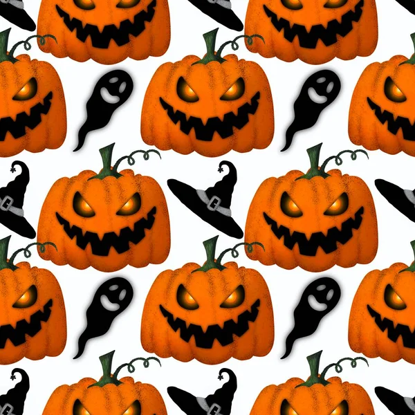 Halloween varrat nélküli sütőtök minta szövetek és textíliák és csomagolás és ajándékok és kártyák és ágynemű és gyerekek — Stock Fotó