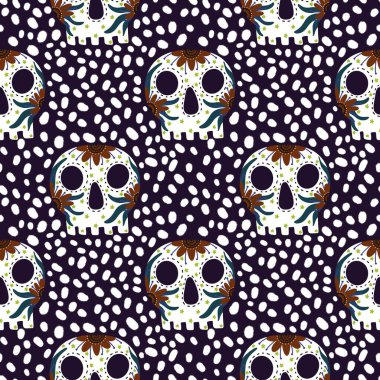 Kumaşlar, tekstil ve ambalajlar, hediyeler ve ambalaj kağıtları için kusursuz şeker kafatasları deseni