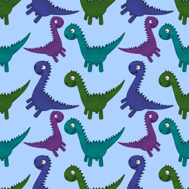 Kumaşlar, ambalajlar, çarşaflar, ambalajlar, ambalaj kağıtları ve yaz baskıları için kusursuz dinozor deseni.