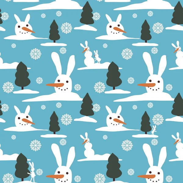 Winter seamless snowman rabbit pattern for fabrics and packaging and gifts and cards and kids and wrapping paper — Photo