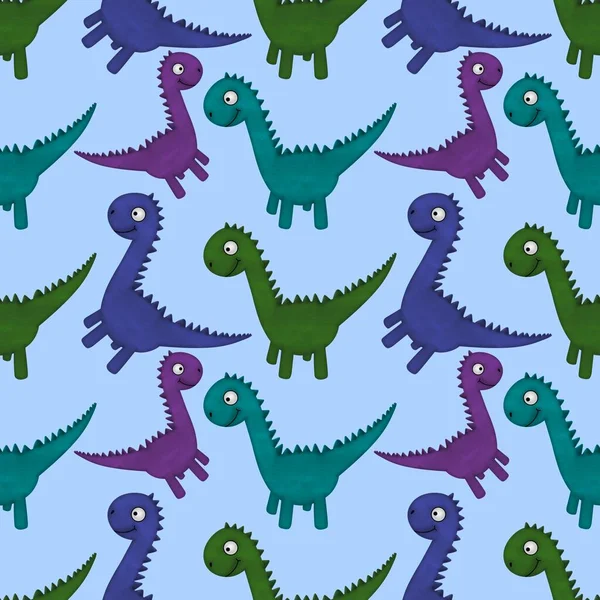 Kids seamless cartoon dinosaur pattern for fabrics and packaging and linens and wrapping paper and summer print — ストック写真