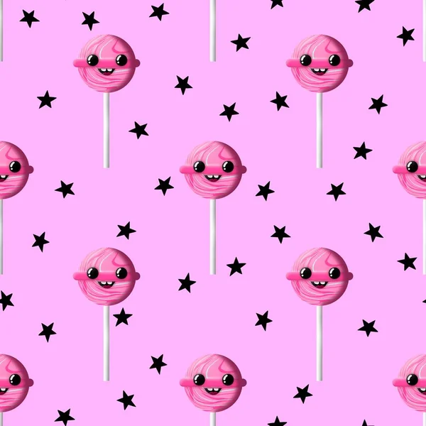 Kids cartoon seamless lollipop candy pattern for fabrics and packaging and gifts and linens and wrapping paper — Stock Photo, Image