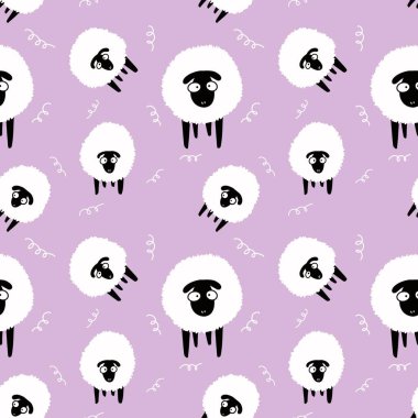 Hayvanlar, duvar kağıdı, ambalaj, hediye kartları, çarşaflar ve çocuklar için kusursuz koyun desenleri.