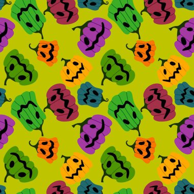 Cadılar Bayramı kumaşlar, tekstil ve ambalajlar, hediyeler, kartlar, çarşaflar ve çocuklar için kusursuz balkabağı deseni.