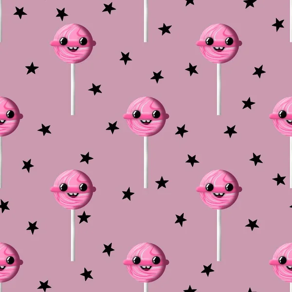 Kids cartoon seamless lollipop candy pattern for fabrics and packaging and gifts and linens and wrapping paper — Stock Photo, Image