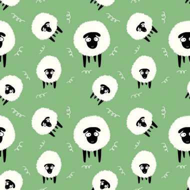 Hayvanlar, duvar kağıdı, ambalaj, hediye kartları, çarşaflar ve çocuklar için kusursuz koyun desenleri.