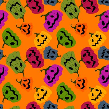 Cadılar Bayramı kumaşlar, tekstil ve ambalajlar, hediyeler, kartlar, çarşaflar ve çocuklar için kusursuz balkabağı deseni.