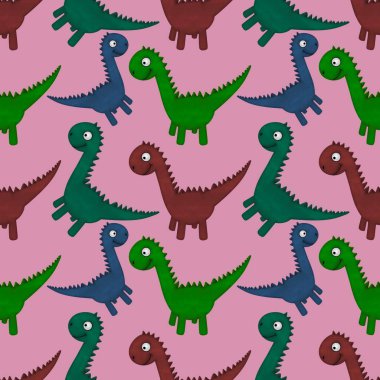 Kumaşlar, ambalajlar, çarşaflar, ambalajlar, ambalaj kağıtları ve yaz baskıları için kusursuz dinozor deseni.