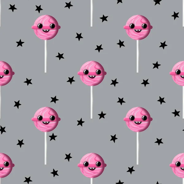 Kids cartoon seamless lollipop candy pattern for fabrics and packaging and gifts and linens and wrapping paper — стоковое фото