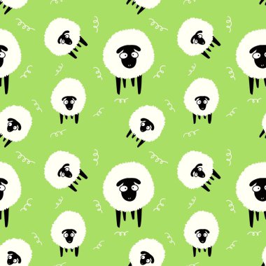 Hayvanlar, duvar kağıdı, ambalaj, hediye kartları, çarşaflar ve çocuklar için kusursuz koyun desenleri.