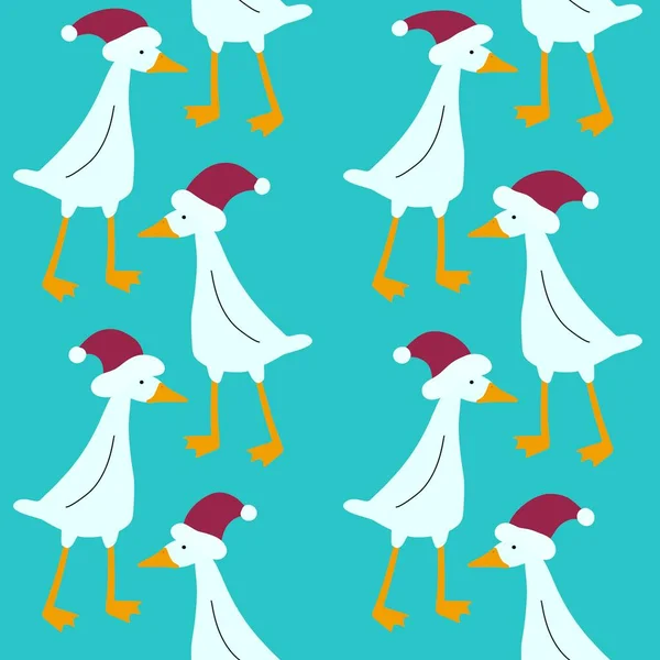 Christmas seamless ducks and hat pattern for new year gifts and fabrics and textiles and packaging — Fotografia de Stock