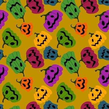 Cadılar Bayramı kumaşlar, tekstil ve ambalajlar, hediyeler, kartlar, çarşaflar ve çocuklar için kusursuz balkabağı deseni.