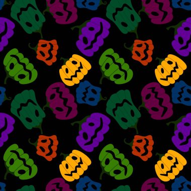 Cadılar Bayramı kumaşlar, tekstil ve ambalajlar, hediyeler, kartlar, çarşaflar ve çocuklar için kusursuz balkabağı deseni.