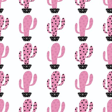 Kumaşlar, tekstil, ambalaj, hediyeler, kartlar, çarşaflar ve çocuklar için çiçeksiz kaktüs deseni.