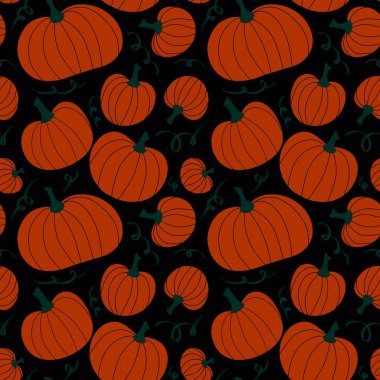 Cadılar Bayramı kumaşlar, tekstil ve ambalajlar, hediyeler, kartlar, çarşaflar ve çocuklar için kusursuz balkabağı deseni.