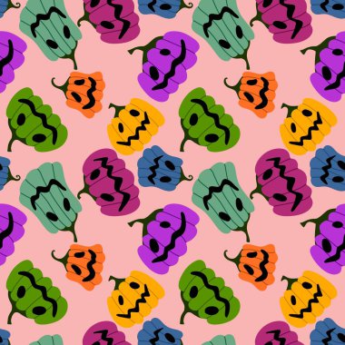 Cadılar Bayramı kumaşlar, tekstil ve ambalajlar, hediyeler, kartlar, çarşaflar ve çocuklar için kusursuz balkabağı deseni.