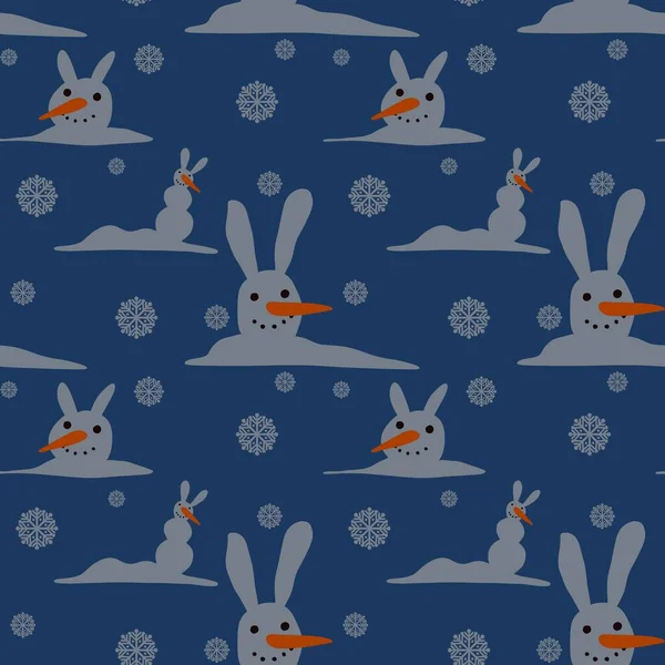 Зимовий безшовний візерунок кролика сніговика для тканин, упаковки, подарунків та карт, дітей та обгорткового паперу — стокове фото