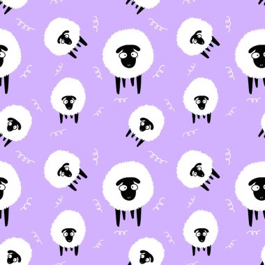 Hayvanlar, duvar kağıdı, ambalaj, hediye kartları, çarşaflar ve çocuklar için kusursuz koyun desenleri.