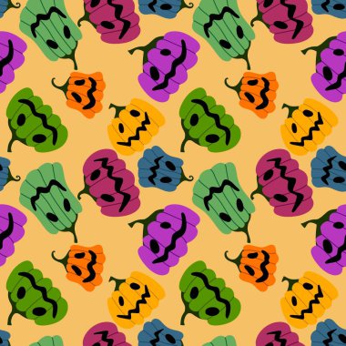 Cadılar Bayramı kumaşlar, tekstil ve ambalajlar, hediyeler, kartlar, çarşaflar ve çocuklar için kusursuz balkabağı deseni.